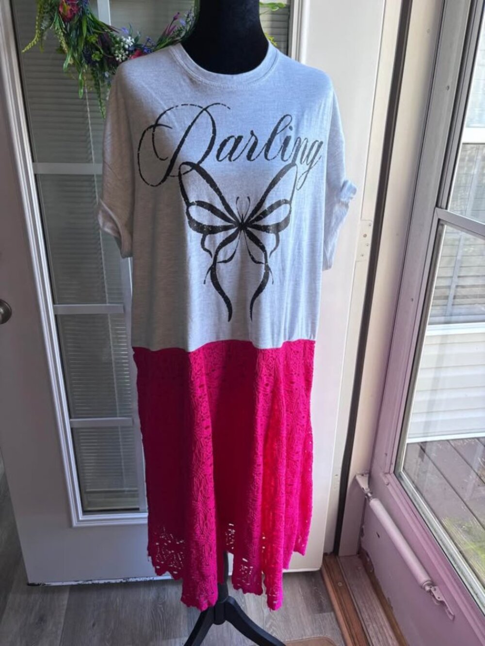 UpCycled midi dress ~ black sparkly DARLING graphic Size XL ONE-OF-A-KIND